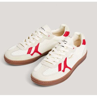 Pepe Jeans - Zapatilla estilo retro de piel con isotipo lateral y suela de goma.. Blanco 46 Pepe Jeans - Zapatilla estilo retro de piel con isotipo lateral y suela de goma.. Blanco 46