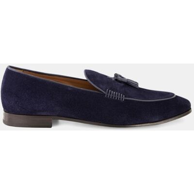 Lottusse - Mocasines de hombre en ante con bordón y adorno de borlas. Azul 41 Lottusse - Mocasines de hombre en ante con bordón y adorno de borlas. Azul 41