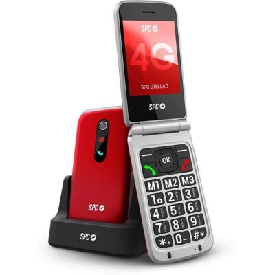 Teléfono SPC Stella 3 4G Rojo teclas XL botón SOS carga base Teléfono SPC Stella 3 4G Rojo teclas XL botón SOS carga base