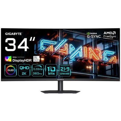 Monitor Gigabyte MO34WQC36 34" UltraWide Quad HD 360Hz QD-OLED Curvo Ajuste Altura Monitor Gigabyte MO34WQC36 34" UltraWide Quad HD 360Hz QD-OLED Curvo Ajuste Altura