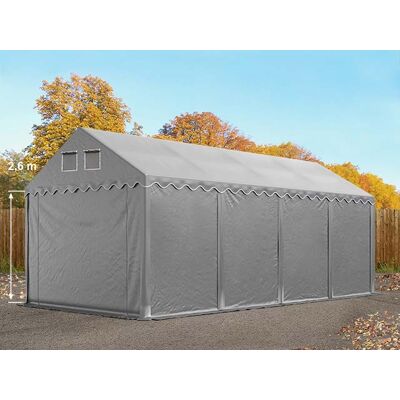 TOOLPORT Carpa almacén 4x8 m - altura lateral 2,6m, PVC 800, con base reforzada, gris, con Estática (para hormigón) - (49841) TOOLPORT Carpa almacén 4x8 m - altura lateral 2,6m, PVC 800, con base reforzada, gris, con Estática (para hormigón) - (49841)