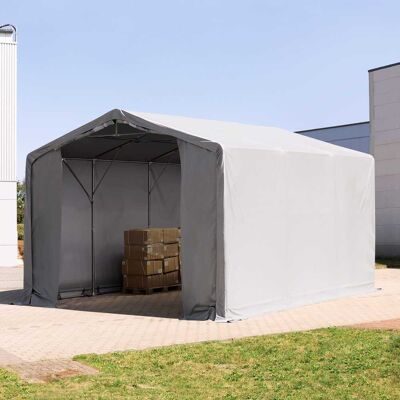 TOOLPORT Carpa industrial 6x6 m - altura lateral de 3,0 m con puerta con cremallera, PVC 850, gris, con Estática (para hormigón) - (94106) TOOLPORT Carpa industrial 6x6 m - altura lateral de 3,0 m con puerta con cremallera, PVC 850, gris, con Estática (para hormigón) - (94106)