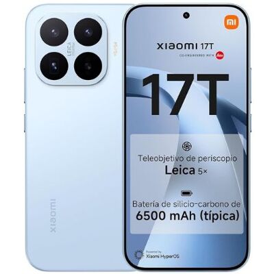 Xiaomi 17T - Smartphone de 12+256GB, Pantalla de 6,59" 120 Hz Eye-Care, Batería de 6500 mAh (típ.) de Silicio-Carbono, Teleobjetivo Leica 5X, Azu Xiaomi 17T - Smartphone de 12+256GB, Pantalla de 6,59" 120 Hz Eye-Care, Batería de 6500 mAh (típ.) de Silicio-Carbono, Teleobjetivo Leica 5X, Azu
