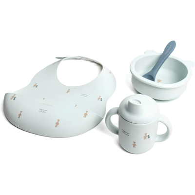 Bamboom Set Baby de Silicona: babero, tazón, cuchara y vaso con boquilla - Fawn Acqua Bamboom Set Baby de Silicona: babero, tazón, cuchara y vaso con boquilla - Fawn Acqua