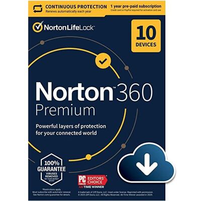 Symantec Norton 360 Premium 10-Devices + 75 GB Cloudstorage - 1 year Symantec Norton 360 Premium 10-Devices + 75 GB Cloudstorage - 1 year
