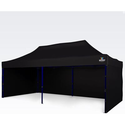 BRIMO Cenador de jardín 3×6 m – plegable con 3 paredes - con 3 paredes - Negro BRIMO Cenador de jardín 3×6 m – plegable con 3 paredes - con 3 paredes - Negro