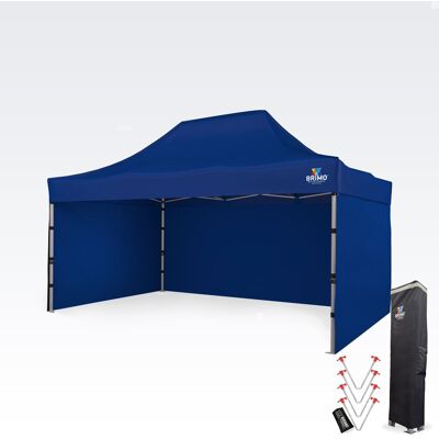 BRIMO Carpa plegable profesional tipo tijera 3x4,5 m Perfil ALU macizo de 1,8 mm - con 3 paredes - Azul BRIMO Carpa plegable profesional tipo tijera 3x4,5 m Perfil ALU macizo de 1,8 mm - con 3 paredes - Azul