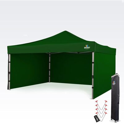 BRIMO Carpa promocional de aluminio 4x4 m ALU EXCLUSIVE – 3 paredes, HEX 45 mm - con 3 paredes - Verde BRIMO Carpa promocional de aluminio 4x4 m ALU EXCLUSIVE – 3 paredes, HEX 45 mm - con 3 paredes - Verde