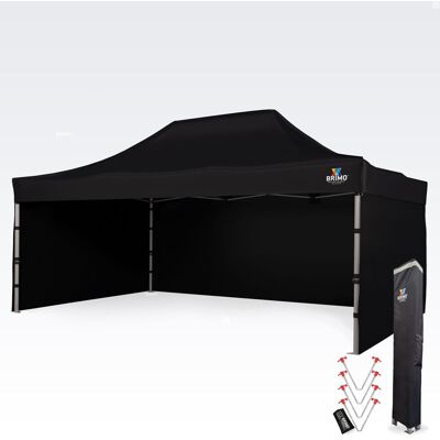 BRIMO Carpa publicitaria 4x6 m Premium (Alu) con 3 paredes – de montaje rápido - con 3 paredes - Negro BRIMO Carpa publicitaria 4x6 m Premium (Alu) con 3 paredes – de montaje rápido - con 3 paredes - Negro