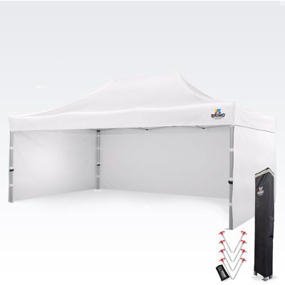 BRIMO Carpa publicitaria 4x6 m Premium (Alu) con 3 paredes – de montaje rápido - con 3 paredes - Blanco BRIMO Carpa publicitaria 4x6 m Premium (Alu) con 3 paredes – de montaje rápido - con 3 paredes - Blanco