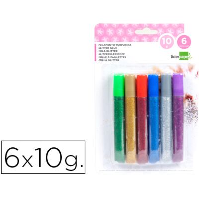 LIDERPAPEL Pegamento Glitter Glitter Colores Metalizados Blister de 6 Unidades de 10 Gr LIDERPAPEL Pegamento Glitter Glitter Colores Metalizados Blister de 6 Unidades de 10 Gr