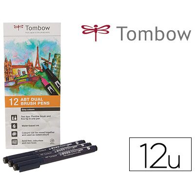Rotulador Acuarela Pincel Doble Punta Colores Primarios Estuche 12 Unidades - TOMBOW Rotulador Acuarela Pincel Doble Punta Colores Primarios Estuche 12 Unidades - TOMBOW