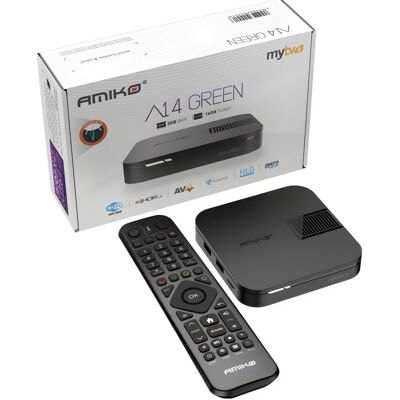 Receptor IPTV Android A14 Green 2GB/16GB Wi-Fi 4K UltraHD MyTV3 - AMIKO Receptor IPTV Android A14 Green 2GB/16GB Wi-Fi 4K UltraHD MyTV3 - AMIKO