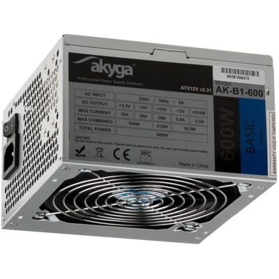Fuente de Alimentación 600W 20+4 pin ATX AK-B1-600 (Gris) - AKYGA Fuente de Alimentación 600W 20+4 pin ATX AK-B1-600 (Gris) - AKYGA