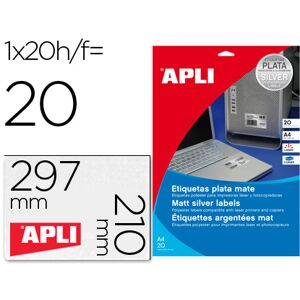Etiquetas Adhesivas Apli 10071 Metálicas Formato 210X297 mm para Impresión 20 Hojas c/20 Etiquetas Adhesivas Apli 10071 Metálicas Formato 210X297 mm para Impresión 20 Hojas c/20