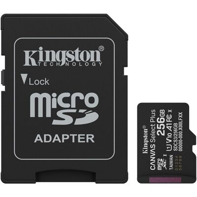 Tarjeta de Memoria MicroSDXC Canvas Select Plus 256GB UHS-I Clase 10 + Adaptador SD (Negro) - KINGSTON Tarjeta de Memoria MicroSDXC Canvas Select Plus 256GB UHS-I Clase 10 + Adaptador SD (Negro) - KINGSTON