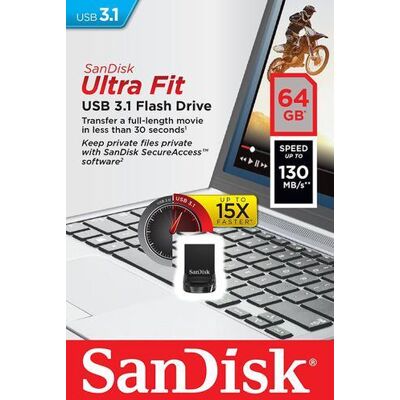 Memoria USB Ultra Fit 64GB 3.1 (Negro) - SANDISK Memoria USB Ultra Fit 64GB 3.1 (Negro) - SANDISK