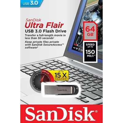 Unidad flash USB Ultra Flair de 64 GB 3.0 (plateada) - SANDISK Unidad flash USB Ultra Flair de 64 GB 3.0 (plateada) - SANDISK
