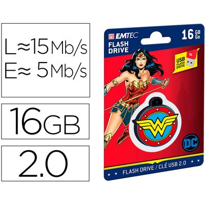 Pen Drive Usb Flash 16GB USB 2.0 Coleccionista Mujer Maravilla - EMTEC Pen Drive Usb Flash 16GB USB 2.0 Coleccionista Mujer Maravilla - EMTEC