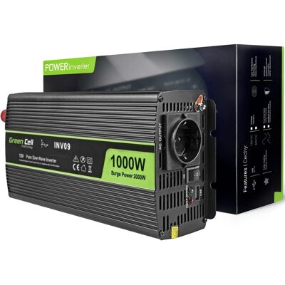 Convertidor ONDA PURA 12VDC -> 220V 1000W con USB - GREEN CELL Convertidor ONDA PURA 12VDC -> 220V 1000W con USB - GREEN CELL