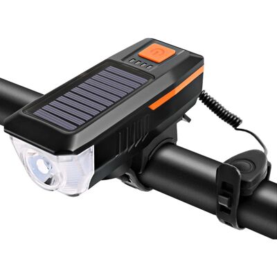 Luz LED para bicicleta con bocina y panel solar (negra) Luz LED para bicicleta con bocina y panel solar (negra)