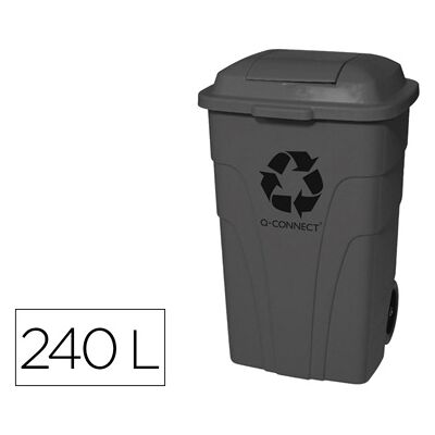 Contenedor de Basura de Plastico Con 2 Ruedas Gris Con Capacidad Para 240 Litros - Q-CONNECT Contenedor de Basura de Plastico Con 2 Ruedas Gris Con Capacidad Para 240 Litros - Q-CONNECT