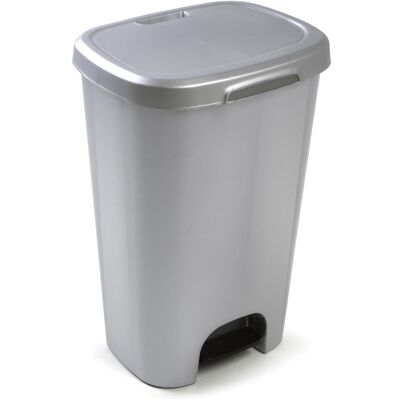 Plasticforte Contenedor Plástico Con Pedal 50 Litros Color Plata 410X360X635 Mm - PLASTICFORTE Plasticforte Contenedor Plástico Con Pedal 50 Litros Color Plata 410X360X635 Mm - PLASTICFORTE
