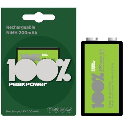 PEAKPOWER Batería Recargable Ni-Mh 9V 200mAh - POTENCIA PICO PEAKPOWER Batería Recargable Ni-Mh 9V 200mAh - POTENCIA PICO