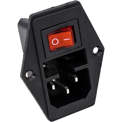 Base de corriente tripolar 10A 250V con puerto de fusible + interruptor Base de corriente tripolar 10A 250V con puerto de fusible + interruptor