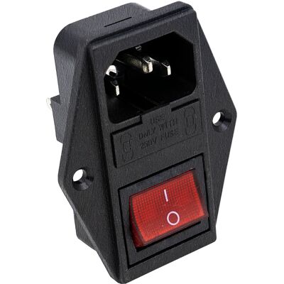 Base de corriente tripolar 16A 250V con puerto de fusible + interruptor Base de corriente tripolar 16A 250V con puerto de fusible + interruptor