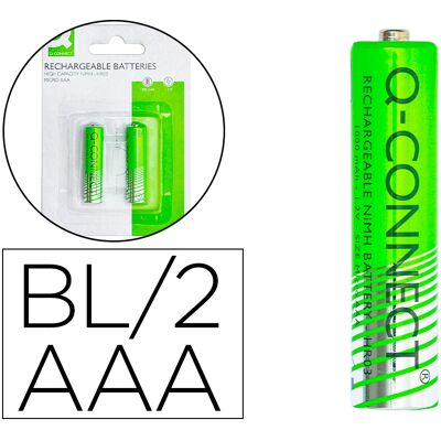 Blíster 2 pilas recargables AAA 1,2 V 1000 mAh Ni-MH - Q-CONNECT Blíster 2 pilas recargables AAA 1,2 V 1000 mAh Ni-MH - Q-CONNECT