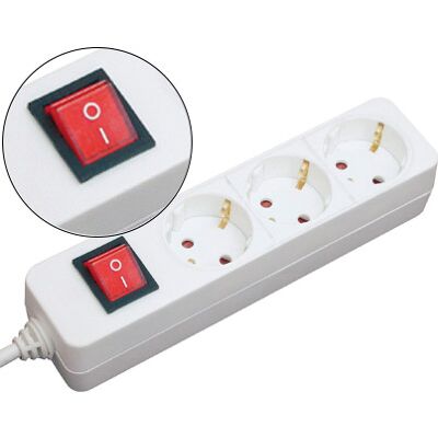 Alargador 3 Enchufes Blanco Con Interruptor 1.4M - MEDIARANGE Alargador 3 Enchufes Blanco Con Interruptor 1.4M - MEDIARANGE