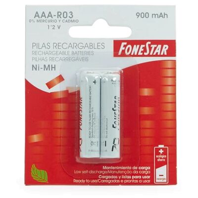 Blister 2 Pilas Recargables Ni-MH AAA R03 900mAh - FONESTAR Blister 2 Pilas Recargables Ni-MH AAA R03 900mAh - FONESTAR