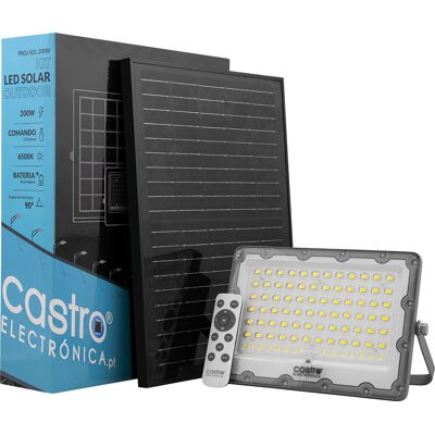 CASTRO ELECTRONICA Kit Proyector Slim LED 200W Blanco F. 6000K + Panel Solar (LARGA DURACIÓN - DOBLE BATERÍA) CASTRO ELECTRONICA Kit Proyector Slim LED 200W Blanco F. 6000K + Panel Solar (LARGA DURACIÓN - DOBLE BATERÍA)