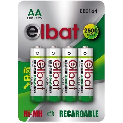 Elbat Pack de 4 Pilas Recargables LR6 AA 2500mAh Elbat Pack de 4 Pilas Recargables LR6 AA 2500mAh