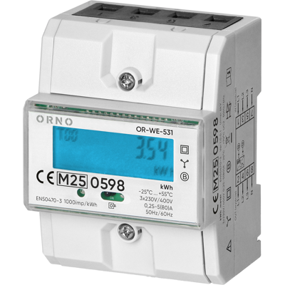 Medidor Digital de Consumo de Energía p/ Carril DIN 80A con MID (Trifásico) - ORNO Medidor Digital de Consumo de Energía p/ Carril DIN 80A con MID (Trifásico) - ORNO
