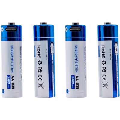 ENERGY-SISTEM Blíster 4x Pilas Recargables AA 2270mAh con Carga por USB-C - ENERGY SISTEM ENERGY-SISTEM Blíster 4x Pilas Recargables AA 2270mAh con Carga por USB-C - ENERGY SISTEM