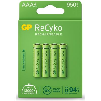 Blister 4 Pilas Recargables 1.2V 950mAh ReCyko+ Ni-Mh - AAA - GP Blister 4 Pilas Recargables 1.2V 950mAh ReCyko+ Ni-Mh - AAA - GP