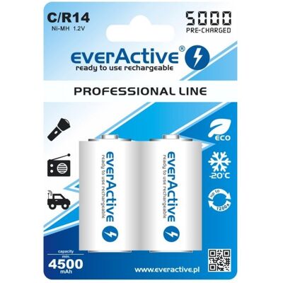 Blister 2 Baterías Recargables C/R14 NI-MH 1.2V 5000mAh (min 4500mAh) RTU - everActive Blister 2 Baterías Recargables C/R14 NI-MH 1.2V 5000mAh (min 4500mAh) RTU - everActive