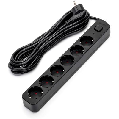 AIGOSTAR Extensión Séxtuple con Interruptor (5 mts) - Negro AIGOSTAR Extensión Séxtuple con Interruptor (5 mts) - Negro