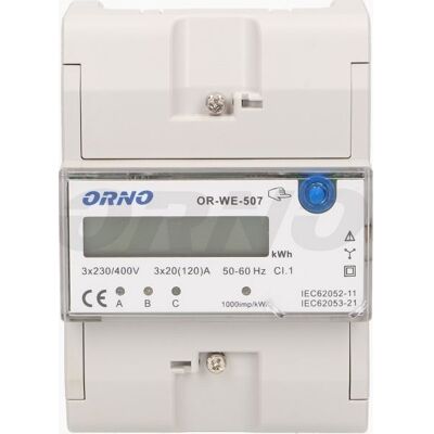 Contador Digital de Costes de Energía para Carril DIN (Trifásico) 3x20(120)A - ORNO Contador Digital de Costes de Energía para Carril DIN (Trifásico) 3x20(120)A - ORNO