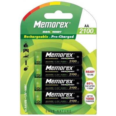 Blister 4 Pilas Recargables 1.2V AA Ni-Mh 2100mAh - MEMOREX Blister 4 Pilas Recargables 1.2V AA Ni-Mh 2100mAh - MEMOREX
