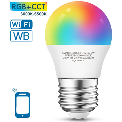 AIGOSTAR Lámpara LED Inteligente E27 G45 220V 7W RGB+Blanco 3000K~6500K Wifi AIGOSTAR Lámpara LED Inteligente E27 G45 220V 7W RGB+Blanco 3000K~6500K Wifi