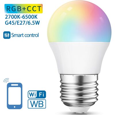 AIGOSTAR Bombilla LED E27 G45 Smart Wi-Fi 220V 6.5W RGB+ 2700K~6500K 555Lm AIGOSTAR Bombilla LED E27 G45 Smart Wi-Fi 220V 6.5W RGB+ 2700K~6500K 555Lm