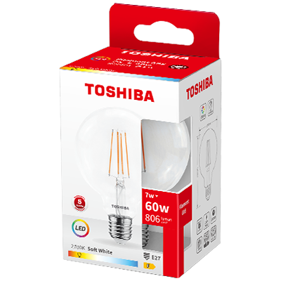 Bombilla LED E27 G95 "Filamento" 7W 2700K 806Lm - TOSHIBA Bombilla LED E27 G95 "Filamento" 7W 2700K 806Lm - TOSHIBA