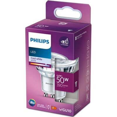 Bombilla LED GU10 4.6W Blanco 4000K 390Lm - PHILIPS Bombilla LED GU10 4.6W Blanco 4000K 390Lm - PHILIPS