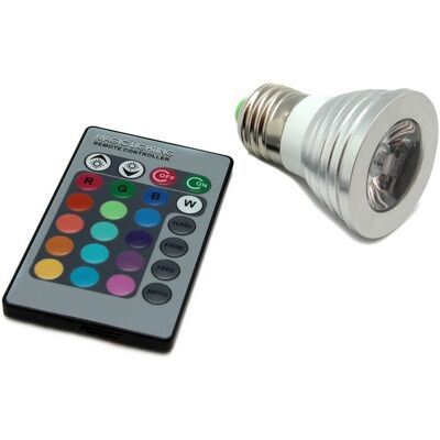 Fósca Aluminio Lámpara LED 220V E27 1x3W RGB 60º c/ Mando Fósca Aluminio Lámpara LED 220V E27 1x3W RGB 60º c/ Mando