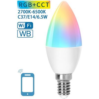 AIGOSTAR Bombilla LED Wi-Fi Inteligente E14 C37 220V 6.5W RGB + Blanco 2700~6500K AIGOSTAR Bombilla LED Wi-Fi Inteligente E14 C37 220V 6.5W RGB + Blanco 2700~6500K