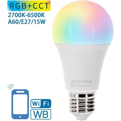AIGOSTAR Lámpara LED Inteligente Smart Wi-Fi/Bluetooth E27 A60 220V 15W RGB + 2700K~6500K 1500Lm AIGOSTAR Lámpara LED Inteligente Smart Wi-Fi/Bluetooth E27 A60 220V 15W RGB + 2700K~6500K 1500Lm
