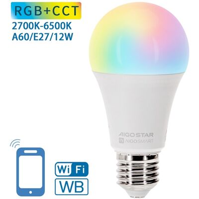 AIGOSTAR Bombilla LED Inteligente A60 E27 Wi-Fi/Bluetooth 12W RGB + 2700K~6500K 1200Lm AIGOSTAR Bombilla LED Inteligente A60 E27 Wi-Fi/Bluetooth 12W RGB + 2700K~6500K 1200Lm